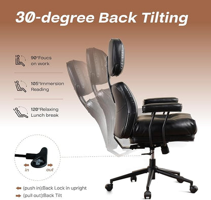 CAODOC Big and Tall Office Chair, 300LBS PU Leather Executive Office Chair Whit Lumbar Support, Managerial Home Desk Chair, Heavy Duty High Back Computer Chair(PU Leather Black)
