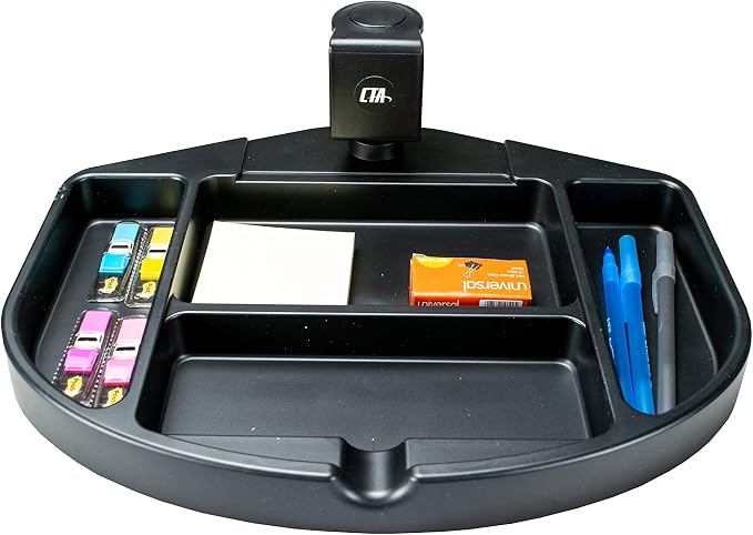 Desk Tray Add-on - CTA Desk Add-on Bundle with Keyboard Tray, Desk Organizer, Heavy-Duty Metal Keyboard, Mouse Tray, Organizer Tray Compartments, and Cable Routing Column (PC-DAB) - Black