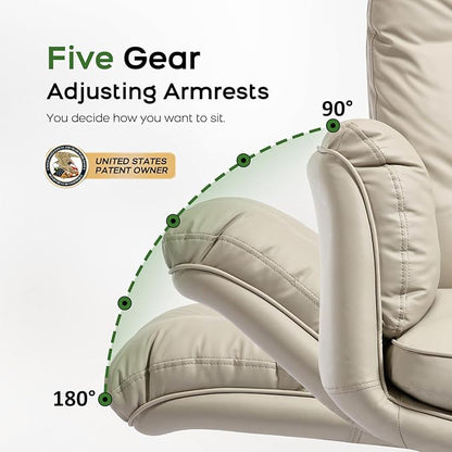 amseatec Criss Cross Office Chair with Armrests & Wheels, Recline 90/135 Lock, 400LBS Big and Tall Executive Office Chair, PU Leather Computer Desk Chair for Home & ADHD（Cream）