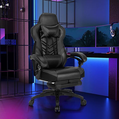 Goplus Gaming Chair, Computer Chair with Footrest and Lumbar Support, Height Adjustable Executive Swivel Rolling Task Chair with 90°-155° Tilt Function (Black)