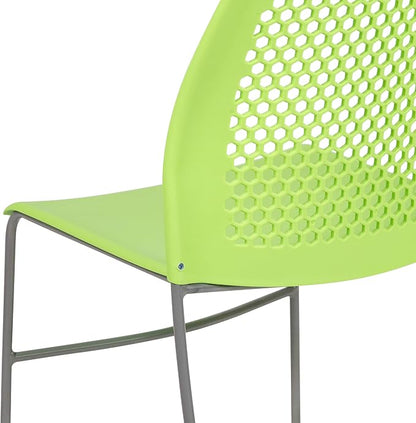 Flash Furniture HERCULES Series 661 lb. Capacity Green Stack Chair with Air-Vent Back and Gray Powder Coated Sled Base