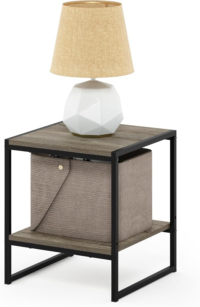 Furinno FM19122GYW Camnus Modern Living 2-Tier End Table, French Oak Grey, 15.9 in x 15.75 in x 18 in