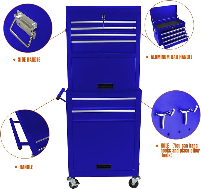 RYH 6 Drawers Rolling Tool Chest & Tool Box on Wheels | Heavy Duty Metal Cart with Ball Bearing Drawers | Fits US General Tool Box for Garage Storage(Blue, 6 Drawers 3 in 1/51.99" H × 20.87" W)