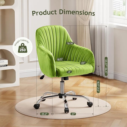 Warmiehomy Velvet Desk Chair for Home Office, Modern Swivel Task Chair, Women Vanity Chairs with Arm Rest for Bedroom Dressing Room, Velvet Moss Green