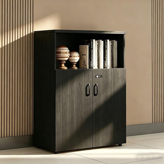 File Cabinet with Password Lock, Wood Lateral Filing Cabinet for Letter/A4 Files, 3 Drawer with Door, Printer Stand with Open Shelves for Home Office
