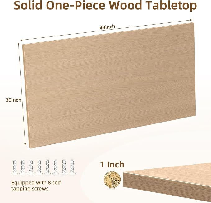 Universal Solid One-Piece Wood Table Top, 48"x30"x1" Workbench Top - Rectangular Particle Board for Standing Desk, Home Office Desk Countertop DlY, Washer Dryer, Coffee, Bar Tabletop