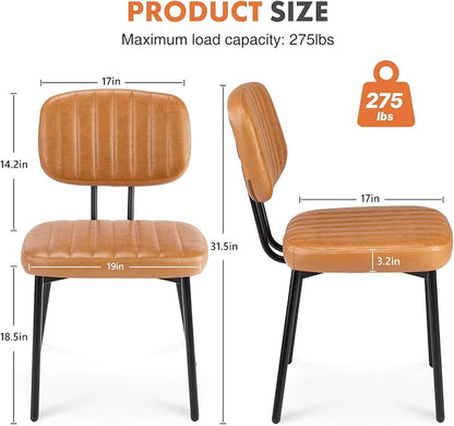 Sweetcrispy Dining Chairs Set of 6, Upholstered Mid Century Modern Kitchen Accent Chairs with Faux Leather Cushion Seat & Metal Legs for Home Office, Living Room - Brown