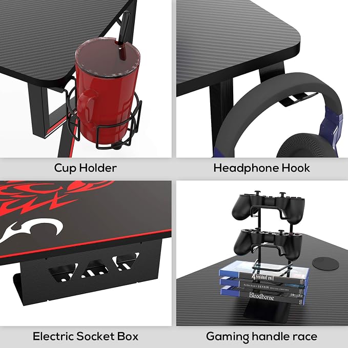 EUREKA ERGONOMIC EE Gaming Desk Office Desk Computer Desk Home Table 47 Inch Desk with Mouse Pad Headset Hook Cup Holder Controller Stand, Black
