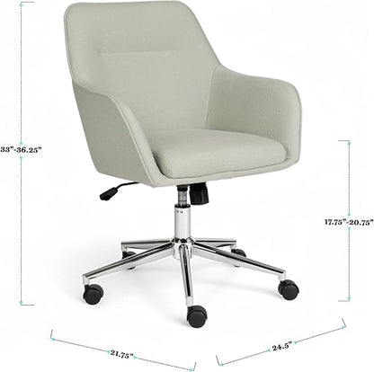 Martha Stewart Rayna Swivel Task Chair with Flared Arms for Home Office in Light Gray Fabric with Polished Nickel Frame