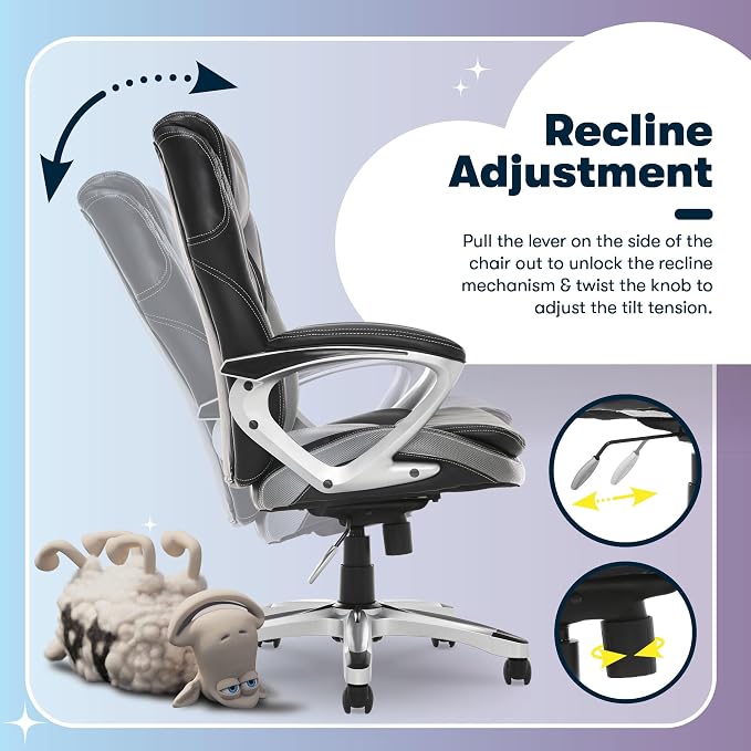 Serta Amplify Executive Office Chair with Faux Leather and Mesh, Adjustable Ergonomic Comfy Seat with Lumbar Support, Modern Computer DeskChairs, Swivel Rolling Wheels, Gray