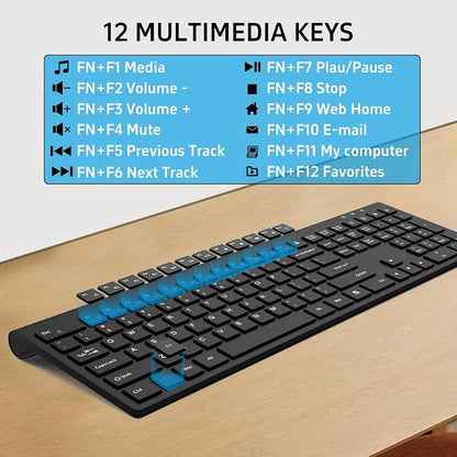 Full-Size Computer Keyboard with Calculator Button, 2400 Dpi Ergonomic Mouse, Ultra-Thin Cordless USB Keyboard and Mouse Set for Laptop Windows Mac - Black