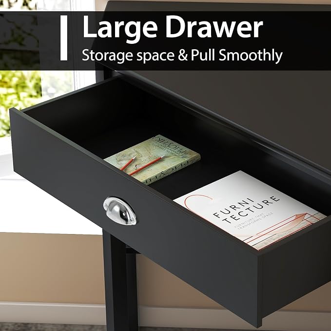 Nightcore Corner Desk for Small Space, Wood Corner Computer Desk, Compact Writing Table w/Drawer & Storage Shelves, Space Saving Study Workstation, Laptop PC Corner Table for Home Office