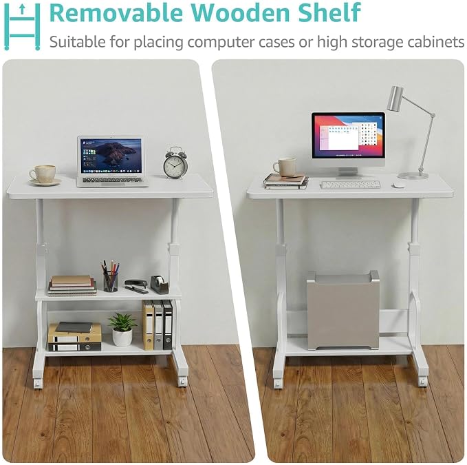 WINAZ Small Portable Laptop Rolling Desk - 32" Mobile Kids Desk with Wheels for Small Spaces, White，31.5"