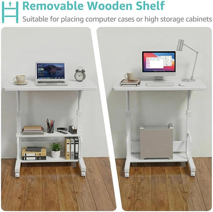 WINAZ Small Portable Laptop Rolling Desk - 32" Mobile Kids Desk with Wheels for Small Spaces, White，31.5"