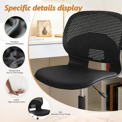 Home Office Chair, Armless Mid-Back Computer Desk Chair with Breathable Backrest and Padded Cushion, Height Adjustable Swivel Ergonomic Task Chair for Home, Work, Study