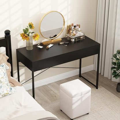 Giantex Computer Desk with 2 Drawers, 44 Inch Home Office Desk with Anti-Toppling Device & Metal Frame, Compact Laptop PC Table, Makeup Vanity Table, Modern Study Writing Desk for Small Spaces (Black)