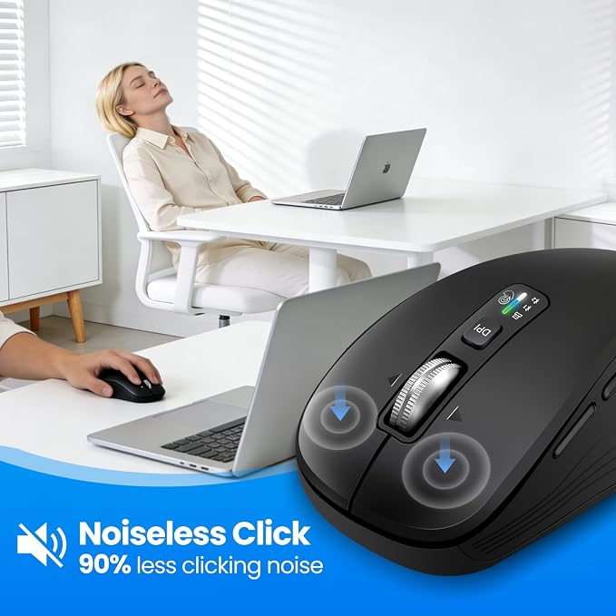 Wireless Bluetooth Mouse, 3-Device Multi-Mode (USB + 2 Bluetooth), 4-Way Metal Scroll Wheel, Adjustable DPI, Silent Click, Long Battery Life, Ergonomic Mouse for Laptop, PC, Mac, iPad (Black, 9)