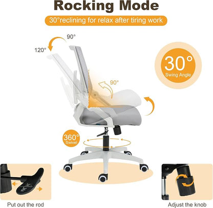 Office Chair Ergonomic Desk Chair, 400lbs Home Mesh Office Desk Chairs with Wheels, Comfortable Gaming Chair, High Back Office Copmuter Chair for Long Hours(White)