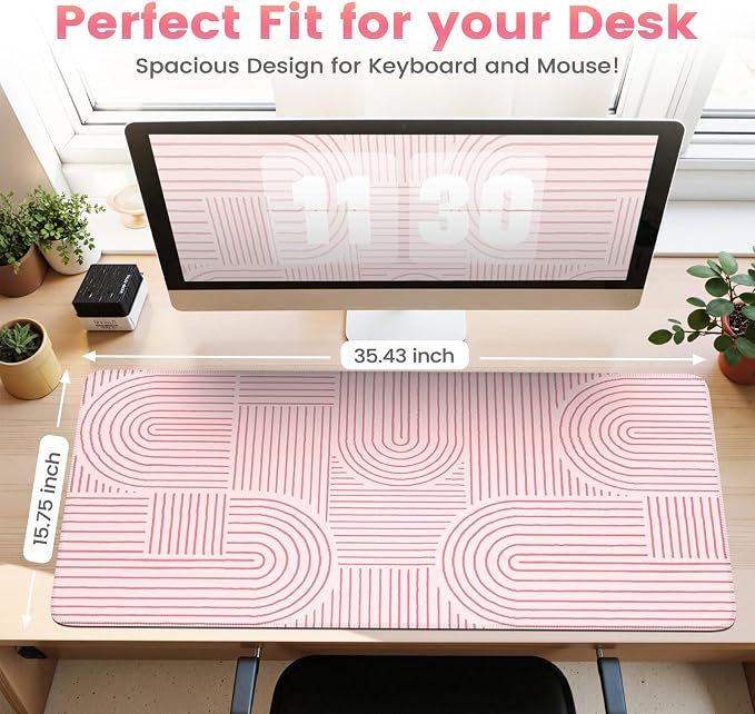 iCasso Pink Desk Matt for Desktop, Cute Desk Pad Mat, Large Mouse Pad, Anti-Slip Big Mousepad with Stitched Edges, Keyboard Pad for Computer(Pink)