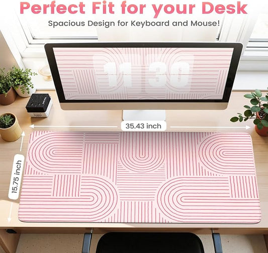 iCasso Pink Desk Matt for Desktop, Cute Desk Pad Mat, Large Mouse Pad, Anti-Slip Big Mousepad with Stitched Edges, Keyboard Pad for Computer(Pink)