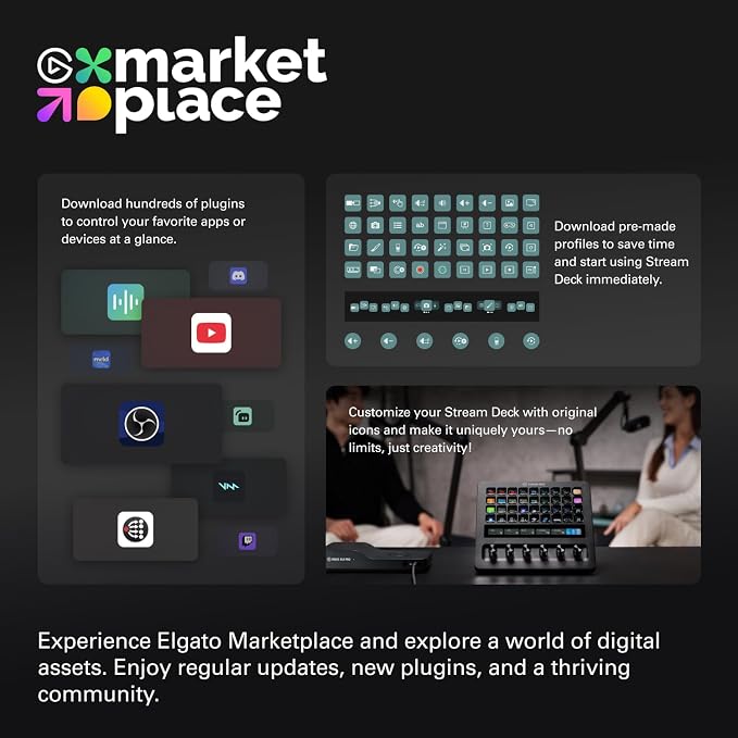 Elgato Stream Deck + XL Control Platform, Dials, Touch Strip | 36 customizable macro keys, Six multifunction dials, Touch strip display, Hundreds of integrations, USB-C for PC and Mac