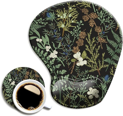 Ergonomic Mouse Pad with Wrist Support and Coaster,Mouse Pads with Non-Slip PU Base for Home Office Working Studying Easy Typing & Pain Relief Botanical Flowers