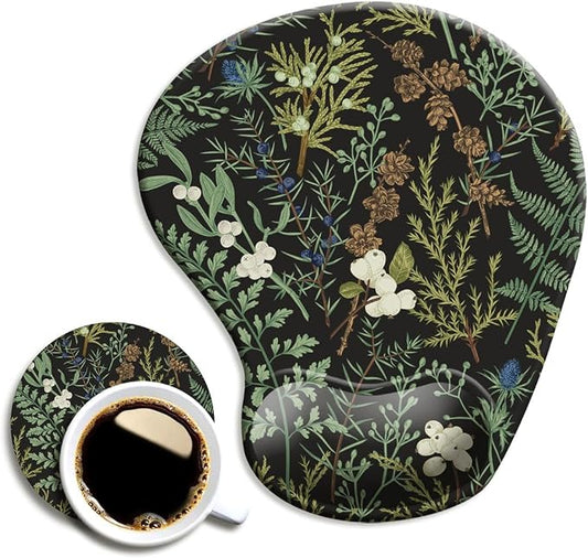 Ergonomic Mouse Pad with Wrist Support and Coaster,Mouse Pads with Non-Slip PU Base for Home Office Working Studying Easy Typing & Pain Relief Botanical Flowers