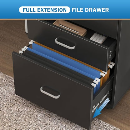 Need 3 Drawer Wood Mobile File Cabinet with Lock,Rolling Filing Cabinet for Letter/A4 Size for Home Office, Black
