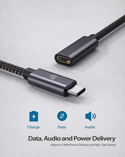 Faracent USB Type C Extension Cable (6.6FT/2M), USB 3.2 Type C Male to Female Extension Charging & Sync for MacBook M4/M3/M2/M1 Pro, iPad mini Pro, Dell XPS Surface Book Grey 2 Packs