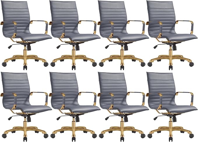 LeisureMod Harris Modern Ergonomic Executive Office Chair, High-Back Leather Conference Desk Chair with Adjustable Height, Tilt Control, 360° Swivel & Gold Frame for Home Office