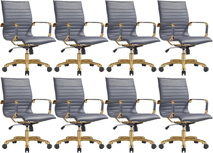 LeisureMod Harris Modern Ergonomic Executive Office Chair, High-Back Leather Conference Desk Chair with Adjustable Height, Tilt Control, 360° Swivel & Gold Frame for Home Office