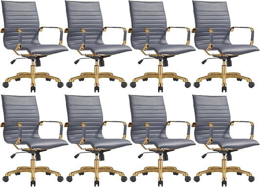 LeisureMod Harris Modern Ergonomic Executive Office Chair, High-Back Leather Conference Desk Chair with Adjustable Height, Tilt Control, 360° Swivel & Gold Frame for Home Office
