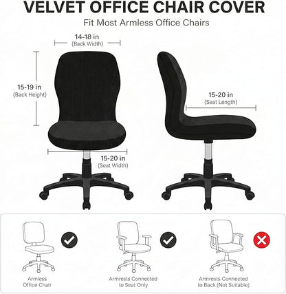 Deisy Dee Velvet Stretch Armless Office Chair Covers - Colorful Stretch Slipcover for Desk Chairs (Black)