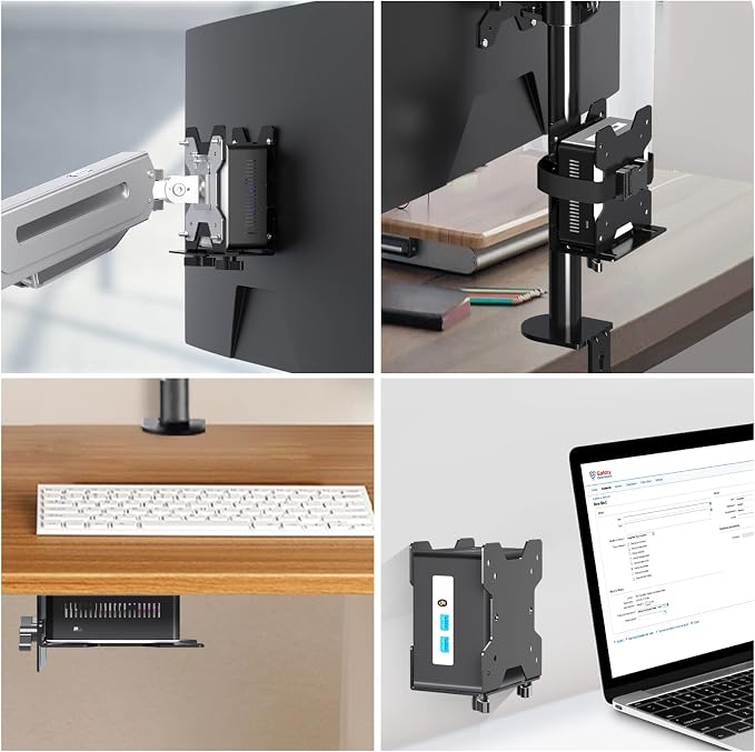 Pholiten Adjustable Thin Client Mini PC Mount Bracket,CPU VESA Under Desk and Monitor Arm Computer Holder