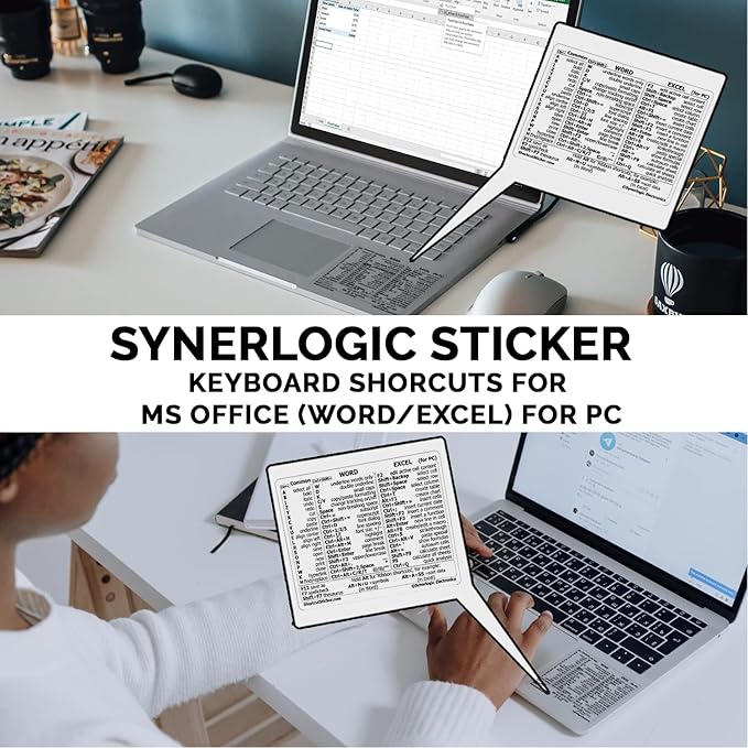 Synerlogic Word/Excel Windows Shortcut Sticker | Reference Guide Keyboard Shortcuts | Work from Home Essentials | Excel Shortcuts Cheat Sheet Laminated Vinyl (Clear/Small)