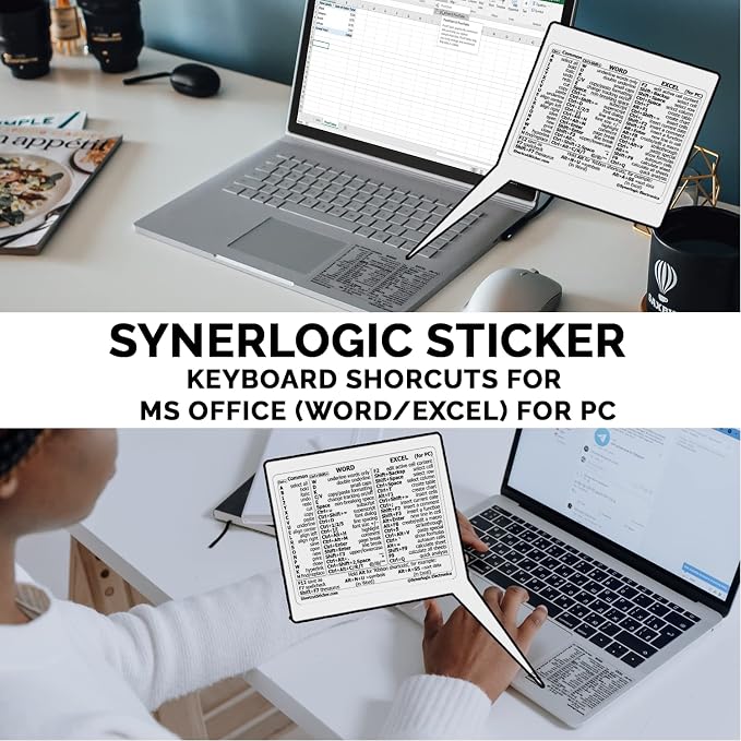 Synerlogic (2pcs) Word/Excel Windows Shortcut Sticker | Reference Guide Keyboard Shortcuts | Work from Home Essentials | Excel Shortcuts Cheat Sheet Laminated Vinyl (Clear/Small/2)