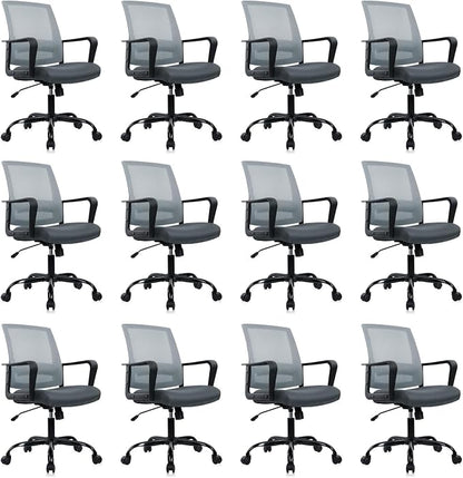 CLATINA Ergonomic Office Desk Chair - Mesh Office Chair with Adjustable Lumbar Support, Rolling Comfortable Computer Task Chairs with Arms for Home Conference-Gray, 12 Pack