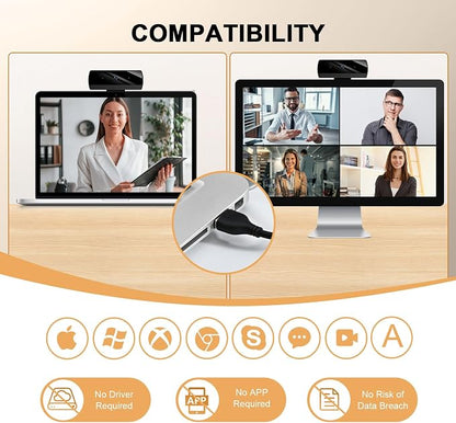 Diccik 1080P Webcam with Microphone, Full HD Video Calling Web Camera, HD Light Correction Streaming Webcam for Zoom/Skype/Teams, Plug and Play PC Camera Web cam for Windows & Mac