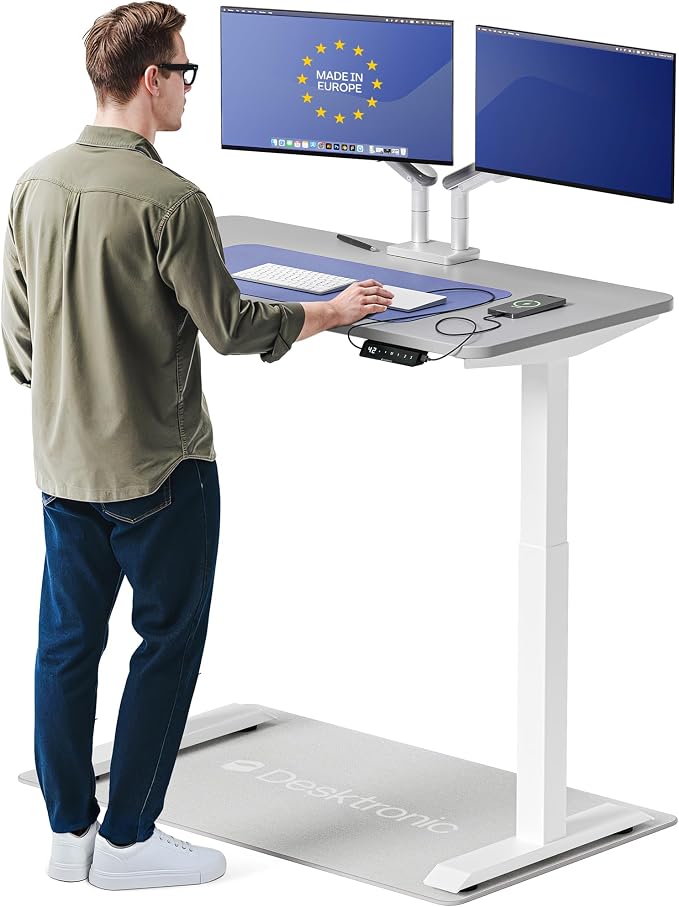 Desktronic HomeOne Standing Desk 48x24 — Ergonomic Sit Stand Home Office Desk, Made in Europe, Electric Dual Motor Height Adjustable, USB & USB-C Charging, Wobble-Free, Touchscreen, 3 Memory Presets