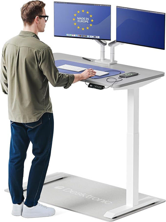 Desktronic HomeOne Standing Desk 48x24 — Ergonomic Sit Stand Home Office Desk, Made in Europe, Electric Dual Motor Height Adjustable, USB & USB-C Charging, Wobble-Free, Touchscreen, 3 Memory Presets