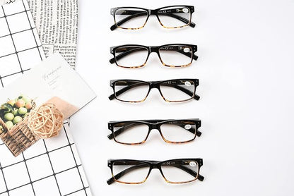 Eyekepper Vintage Reading Glasses for Men - 5 Pack Spring Hinges Classic Readers - Black-Tortoise Frame +3.25