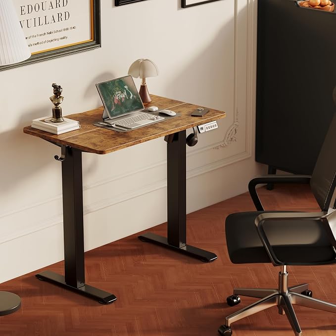 YDN 35" Small Electric Standing Desk Adjustable Height, Sit Stand up Desk with Memory Presets & Cable Management, Home Office Desk for Office & Computer Workstation, Black Frame/Rustic Brown Top