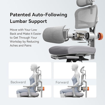 Newtral Office Chair Ergonomic - Home Office Desk Chair, Back Pain Chair with Auto-Following Lumbar Support, 4D Armrest, Seat Depth and Height Adjustable