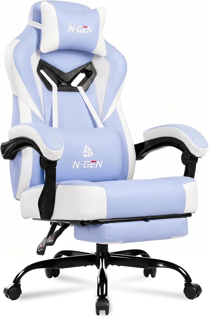 N-GEN GAMING Video Gaming Chair Big and Tall Office Computer Desk Chairs with Ergonomic Lumbar Support High Back Recliner and Footrest for Adults (Purple)