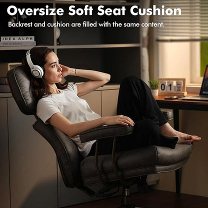 High Back Executive Office Chair with Comfortable Deep Seat,Grey Mid Century Modern Office Chair,Ergonomic Big and Tall Computer Desk Chairs with Lumbar Support(Grey Suede)