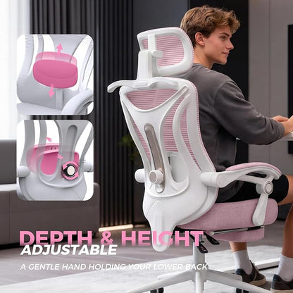 Ergonomic Office Chair with Footrest - Adjustable Lumbar Support & Headrest, 90-160° Reclining Mesh Back Computer Chair - Home Office/Gaming, 350lbs Capacity