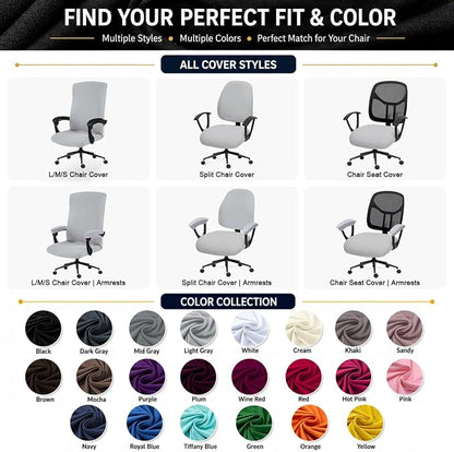 Water Resistant Stretch Computer Office Chair Cover with Durable Zipper Universal Washable Removable Spandex Rotating Boss Chair Slipcovers Anti-dust Soft Desk Chair Seat Protector for Dogs Cats Pets