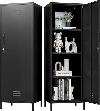Metal Locker Storage Cabinet with Adjustable Shelves, 59" H Black Locking Tool File Cabinets Kids Snack Locker Organizer for School Classroom,Gym Home Office,Entryway and Hallway