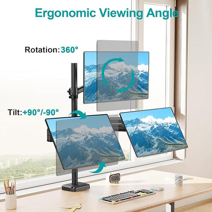 MOUNT PRO Triple Monitor Mount for Max 32" Computer Screen, Adjustable 3 Monitor Desk Mount, up to 19.8lbs Each, Three Display Arm with Tilt Swivel Rotation, VESA Mount 75x75/100x100mm