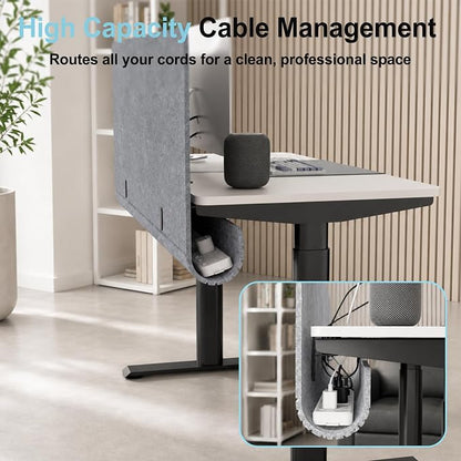 Desk Privacy Panel with Wire Management, 47.2 x 22.5 inch Sound Absorbing Felt Cubicle Desk Divider with Hidden Cord Organizer, Clamp or Screw Mount, Acoustic Partition for Office & Home